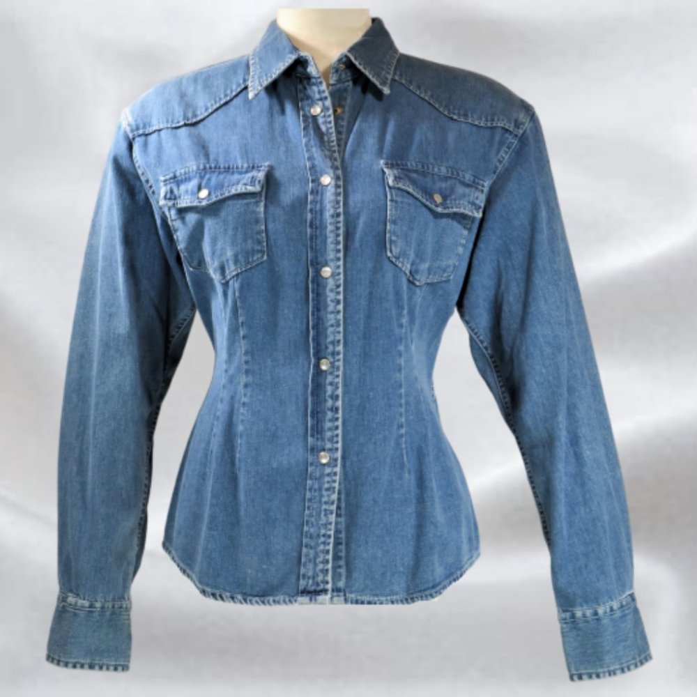 Bluenotes Fitted Blue Denim Shirt in Size Large